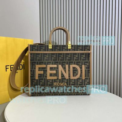 Replica Fend1 Sunshine Brown FF Jacquard Fabric Tote Bag Medium Size